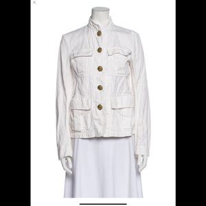 NILI LOTAN Cambre Women's Cotton & Linen Utility Cargo Jacket White Sand Size M
